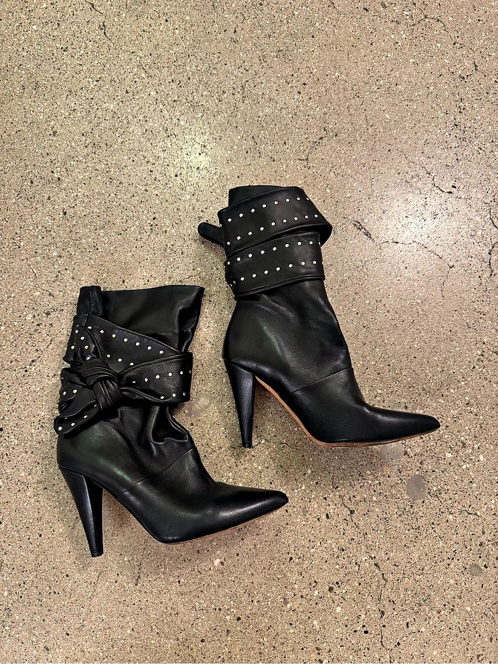 IRO Studded Pointed-Toe Heeled Boots in Black EU 40